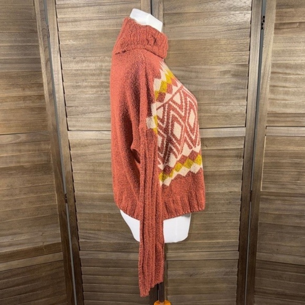 SO Sweater Womens Medium Turtleneck Rust Orange Geometric Fair Isle Knit - Picture 6 of 10
